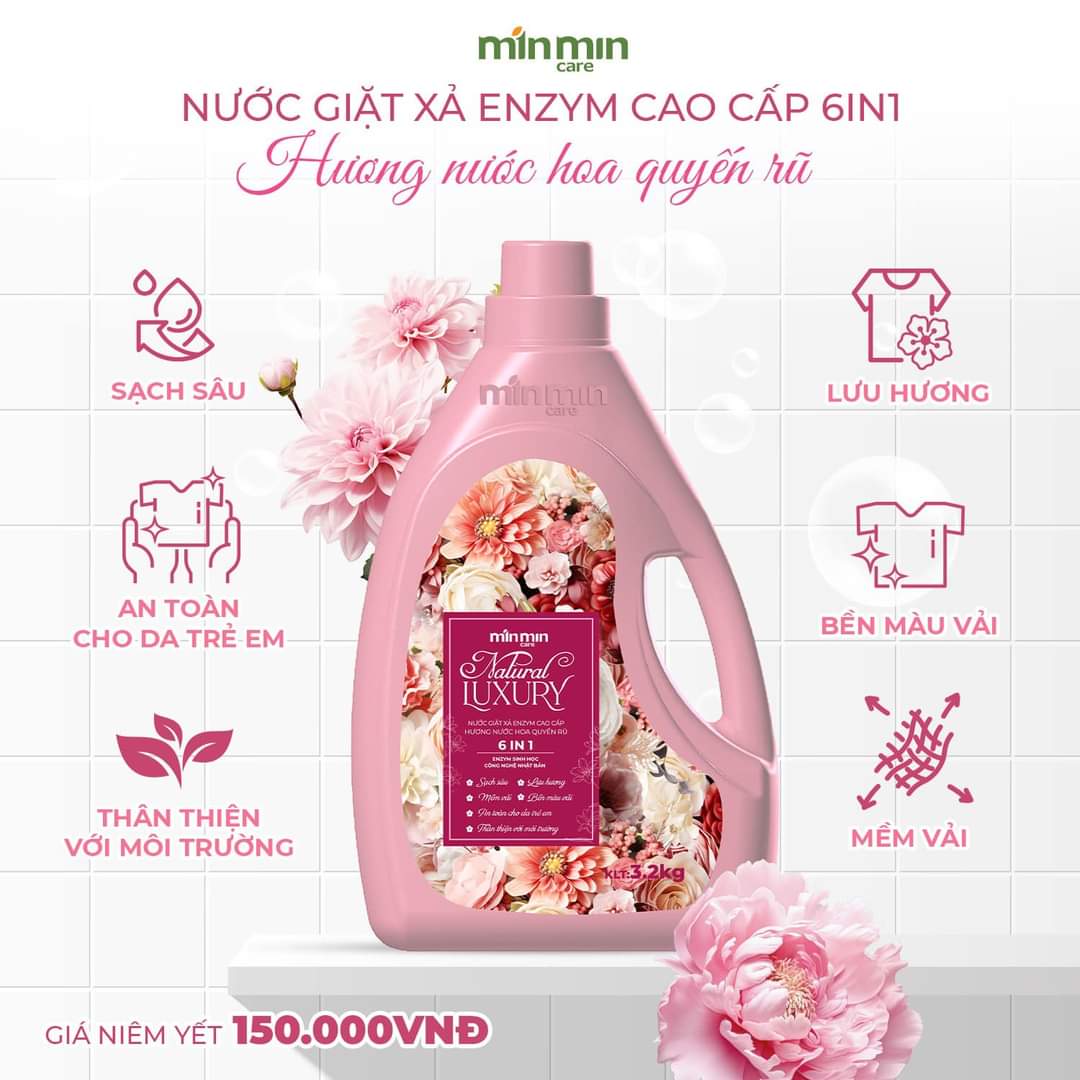 1 Can 3,2kg Nước Giặt Xả Luxury Min Min Care Hương Nước Quyến Rũ Màu Hồng