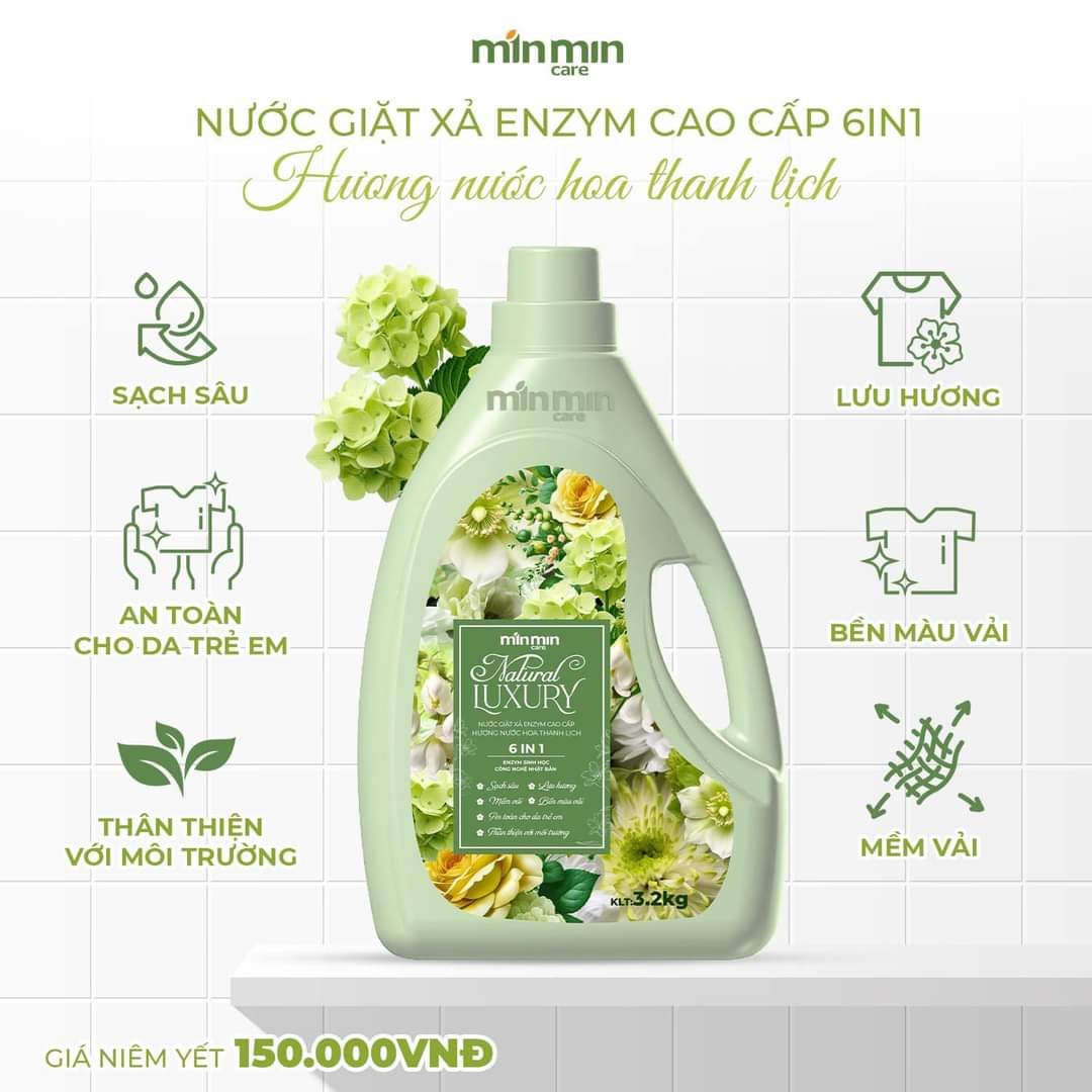 1 Can 3,2kg Nước Giặt Xả Luxury Min Min Care Hương Nước Hoa Thanh Lịch Màu Xanh